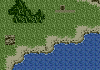 A screenshot of the area northeast of Cape Dragon Spine, with Endora to the left and an airport to the north. A small house has been added to the shore east of Endora.